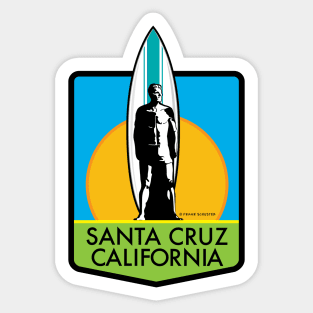 Santa Cruz California Surfer Statue Bill Lidderdale Sticker Sunset Green Sticker